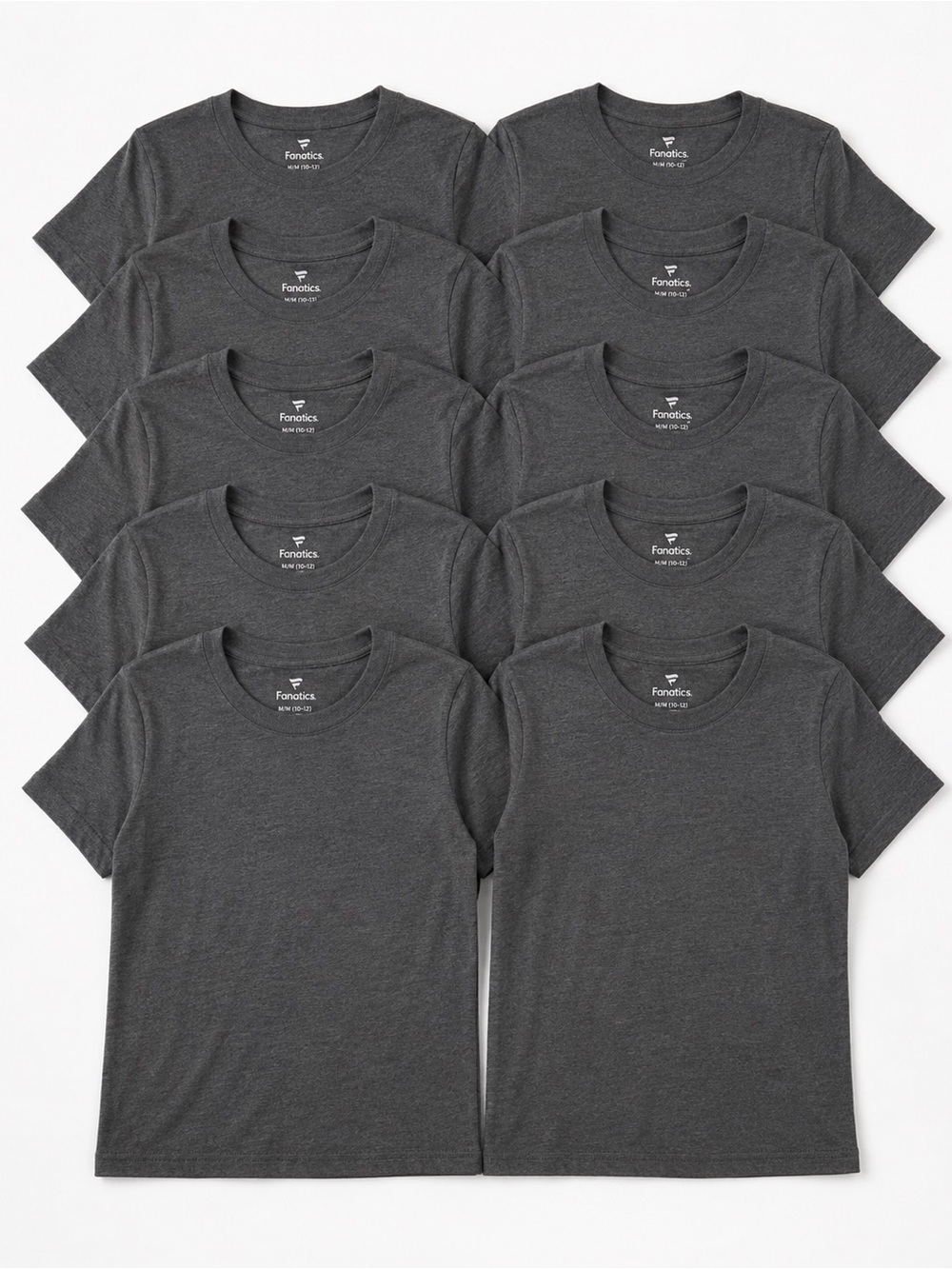 10 Blank Fanatics Youth Heather Charcoal Crew Neck T-Shirt, set of 10